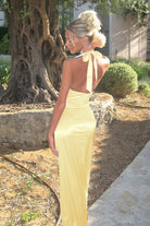 Elarin | Yellow - Halter Satin Mermaid Open Back Long Formal Prom Dresses - KissProm