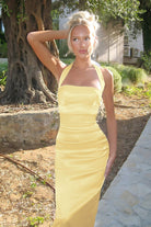 Elarin | Yellow - Halter Satin Mermaid Open Back Long Formal Prom Dresses - KissProm