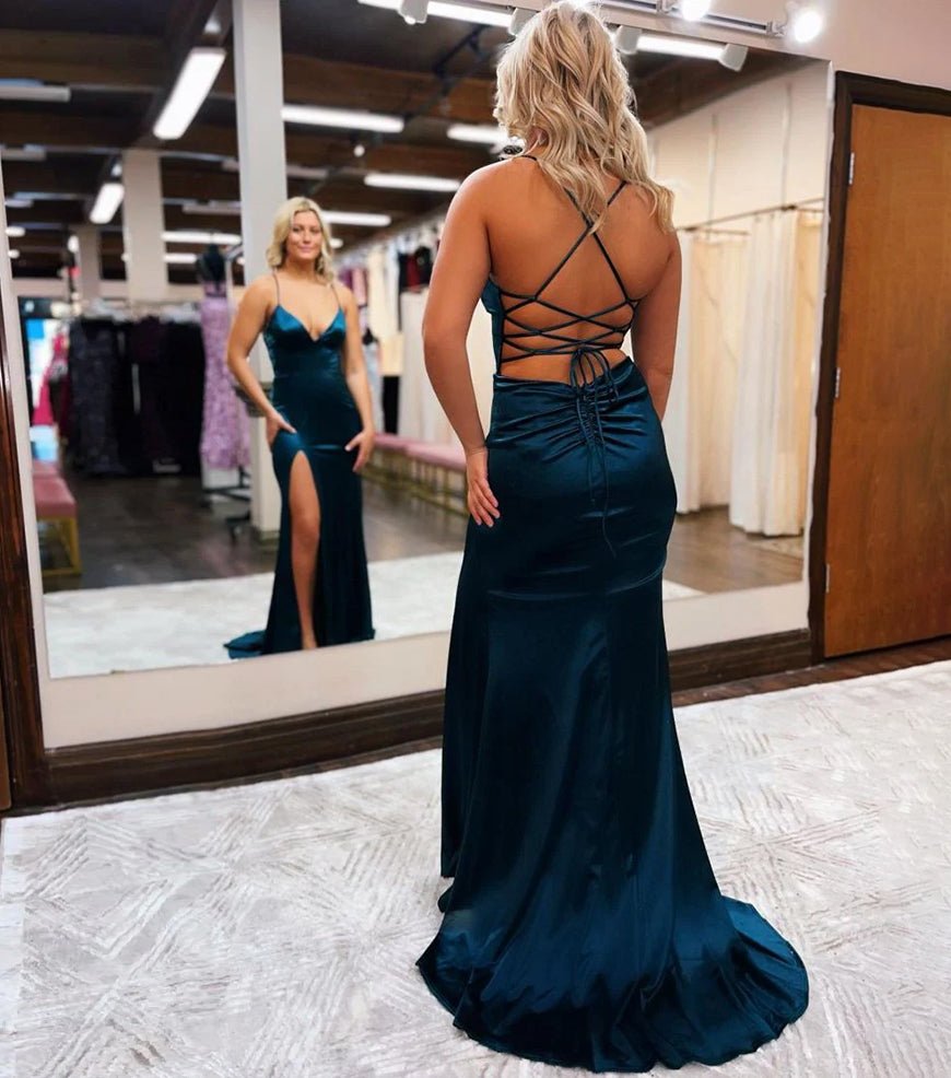 Allie |Mermaid Spaghetti Straps Satin Prom Dress with Slit