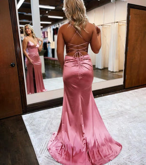 Allie |Mermaid Spaghetti Straps Satin Prom Dress with Slit