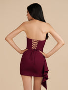 Eldona | Burgundy - Strapless Spandex Bodycon Homecoming Dress With Slit