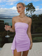 Eldona | Lavender - Strapless Spandex Bodycon Homecoming Dress With Slit