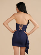 Eldona | Navy Blue - Strapless Spandex Bodycon Homecoming & Cocktail Dress With Slit – Homecoming Dresses by KissProm | Available at KissProm
