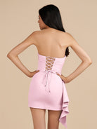 Eldona | Pink - Strapless Satin Bodycon Homecoming Dress With Slit
