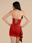 Eldona | Red - Strapless Spandex Bodycon Homecoming Dress With Slit