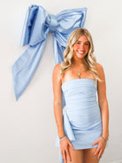 Eldona | Sky Blue - Strapless Spandex Bodycon Homecoming Dress With Slit