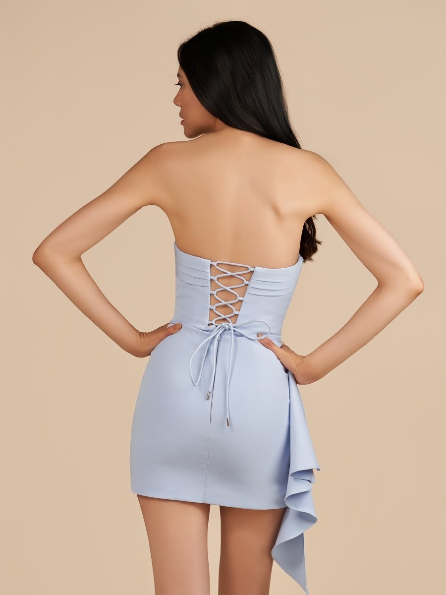 Eldona | Sky Blue - Strapless Spandex Bodycon Homecoming Dress With Slit