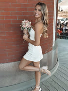 Eldona | White - Strapless Spandex Bodycon Homecoming Dress With Slit