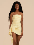 Eldona | Yellow - Strapless Spandex Bodycon Homecoming Dress With Slit