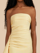 Eldona | Yellow - Strapless Spandex Bodycon Homecoming Dress With Slit