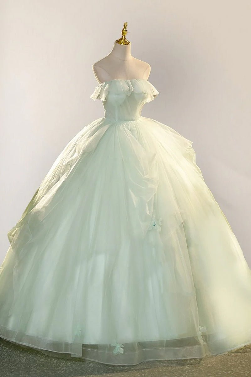Elegant 3D Flowery Lace Sage Green Tulle Fairy Ball Gown - KissProm