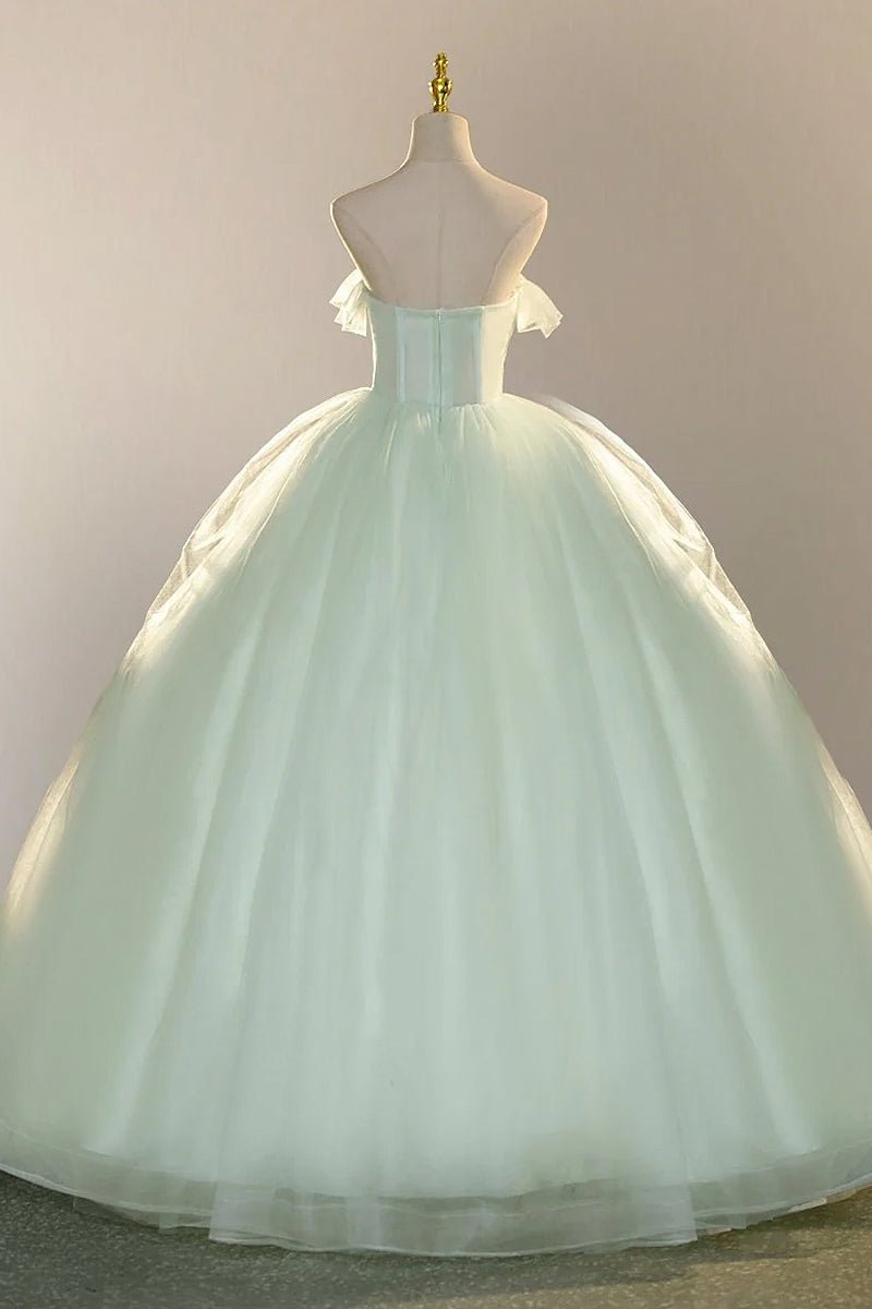 Elegant 3D Flowery Lace Sage Green Tulle Fairy Ball Gown - KissProm