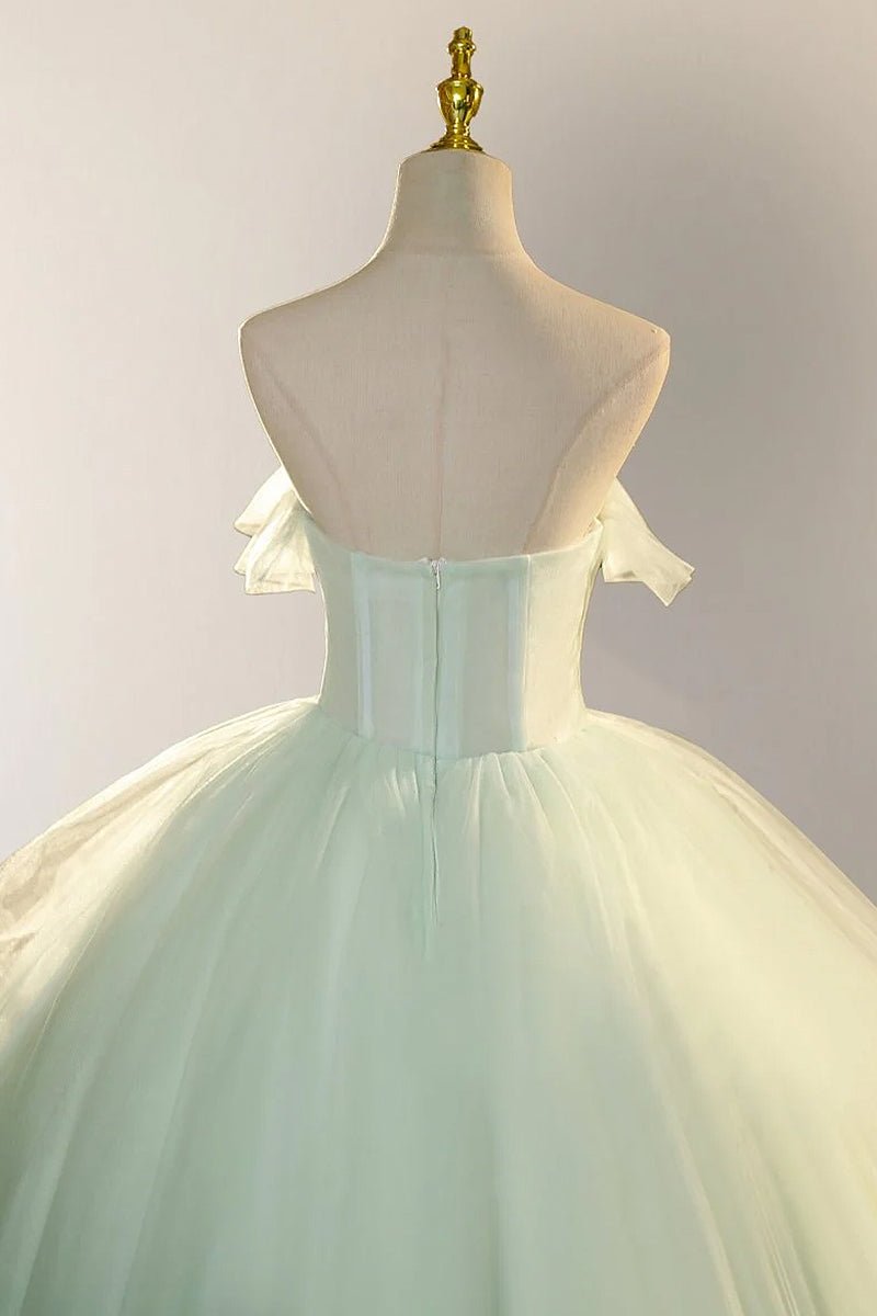 Elegant 3D Flowery Sage Green Tulle Fairy Ball Gown Elegant 3D Flowery Sage Green Tulle Fairy Ball Gown