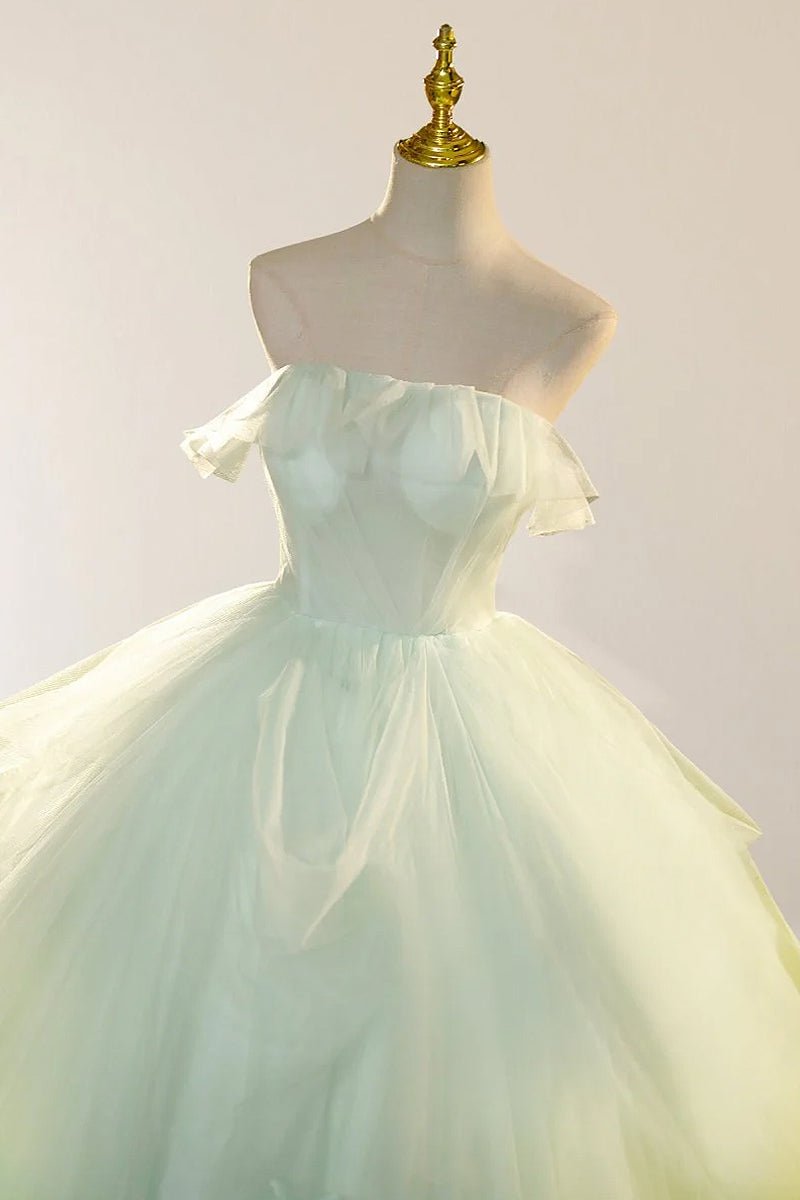 Elegant 3D Flowery Sage Green Tulle Fairy Ball Gown, Sage Green / 4 Elegant 3D Flowery Sage Green Tulle Fairy Ball Gown, Sage Green / 4