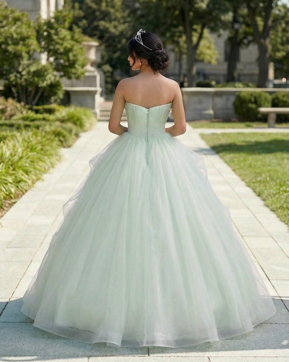 Elegant 3D Flowery Sage Green Tulle Fairy Ball Gown Elegant 3D Flowery Sage Green Tulle Fairy Ball Gown