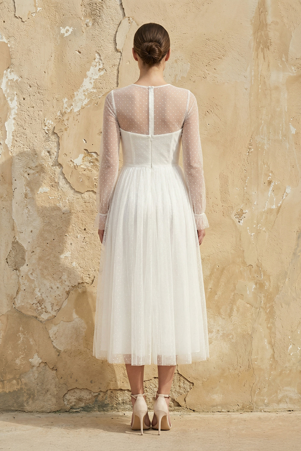 Zelina | Elegant A-Line Long Sleeve Tea Length Wedding Dresses