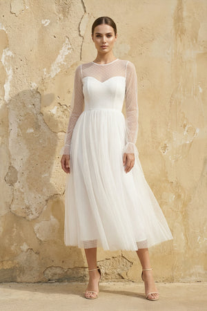 Elegant A-Line Long Sleeve Tea Length Wedding Dresses Elegant A-Line Long Sleeve Tea Length Wedding Dresses