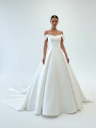 Elly | Elegant A - Line Off the Shoulder White Satin Wedding Dresses - KissProm