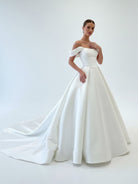 Elly | Elegant A - Line Off the Shoulder White Satin Wedding Dresses - KissProm