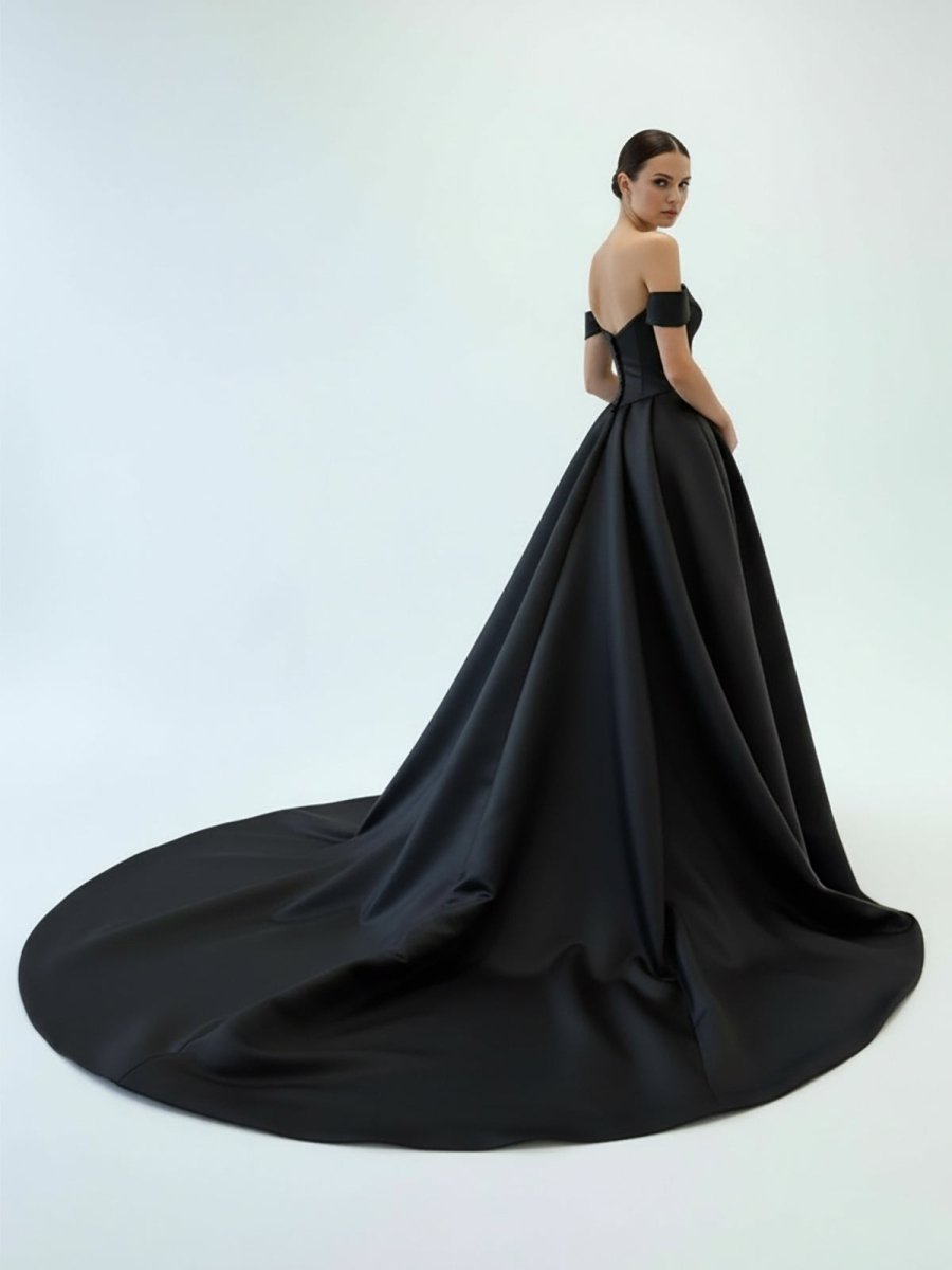 Elly | Elegant A - Line Off the Shoulder White Satin Wedding Dresses - KissProm