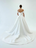 Elly | Elegant A - Line Off the Shoulder White Satin Wedding Dresses - KissProm