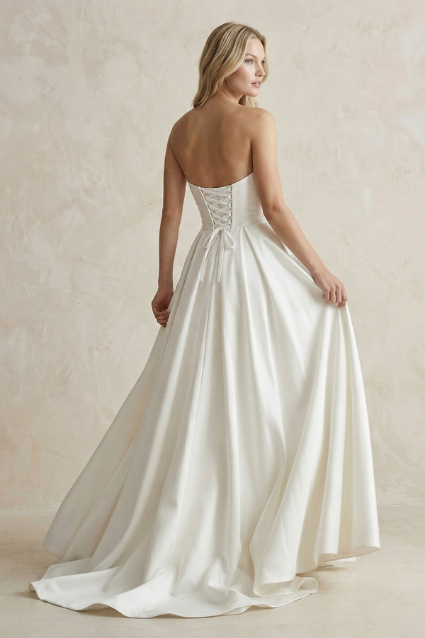 Elegant A-Line Strapless Satin Wedding Dresses – Wedding Dresses by KissProm | Available at KissProm