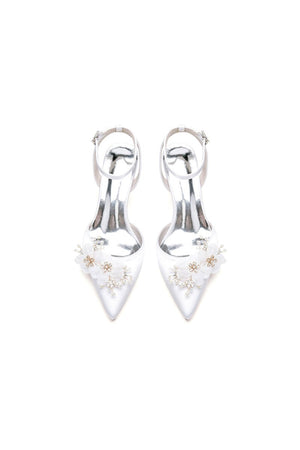 Elegant Ankle Strap Pointed Toe High Heels with Rhinestone Flower - KissProm