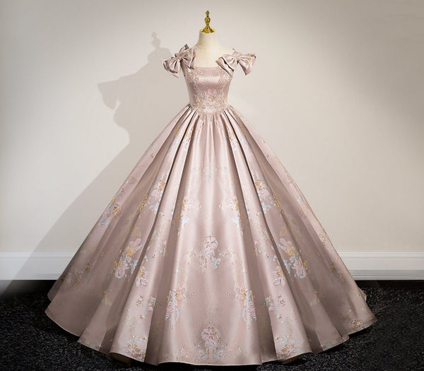 Elegant Ball Gown Pink Beaded Floral Appliques Quinceanera Dress - KissProm