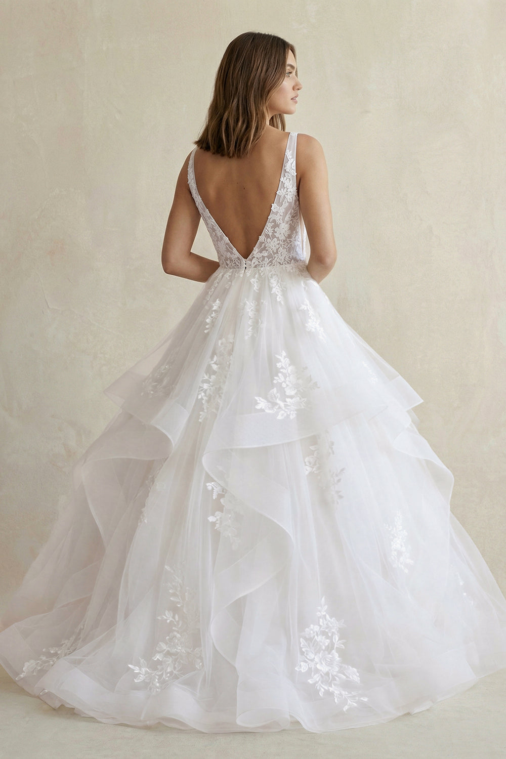 Elegant A-Line V Neck Wedding Dresses with Appliques – Wedding Dresses by KissProm | Available at KissProm