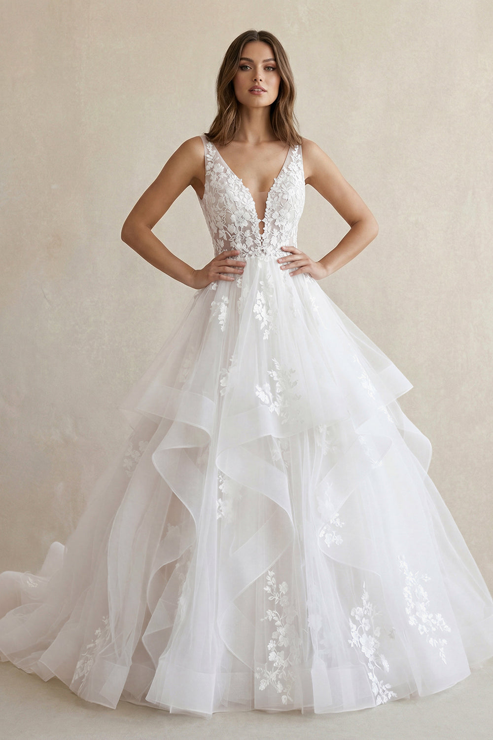Elegant A-Line V Neck Wedding Dresses with Appliques – Wedding Dresses by KissProm | Available at KissProm