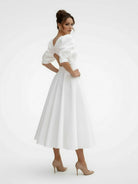 Elegant Bateau A Line Satin Knee - length Wedding Dress - KissProm