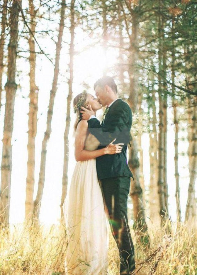 Armelia | Elegant Bohemian Sleeveless Long A Line Chiffon Wedding Dresses