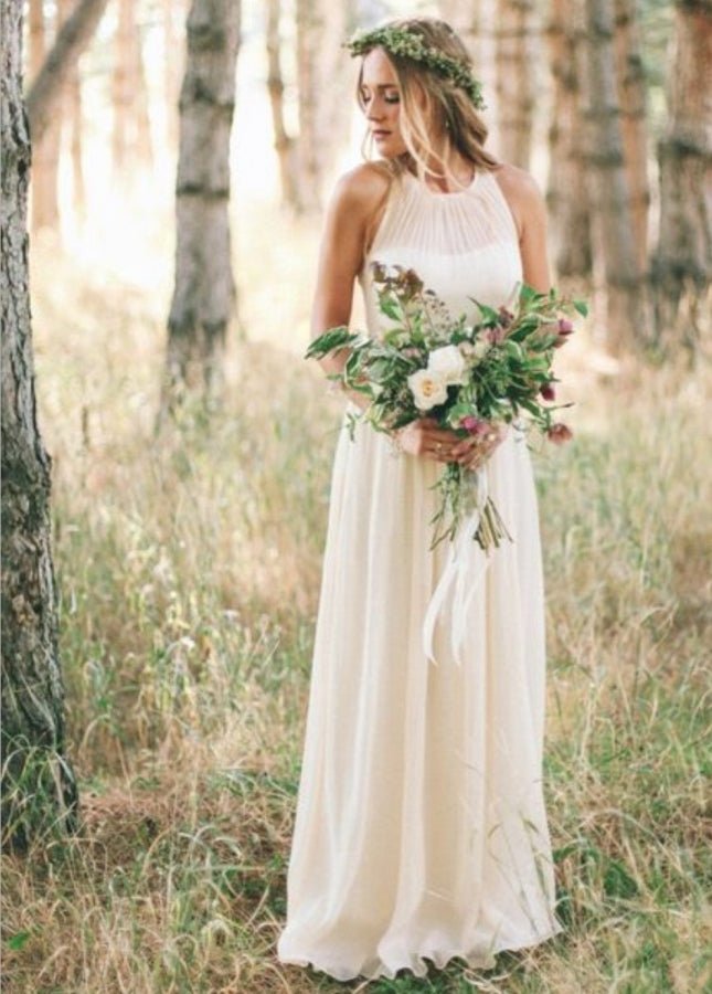 Armelia | Elegant Bohemian Sleeveless Long A Line Chiffon Wedding Dresses