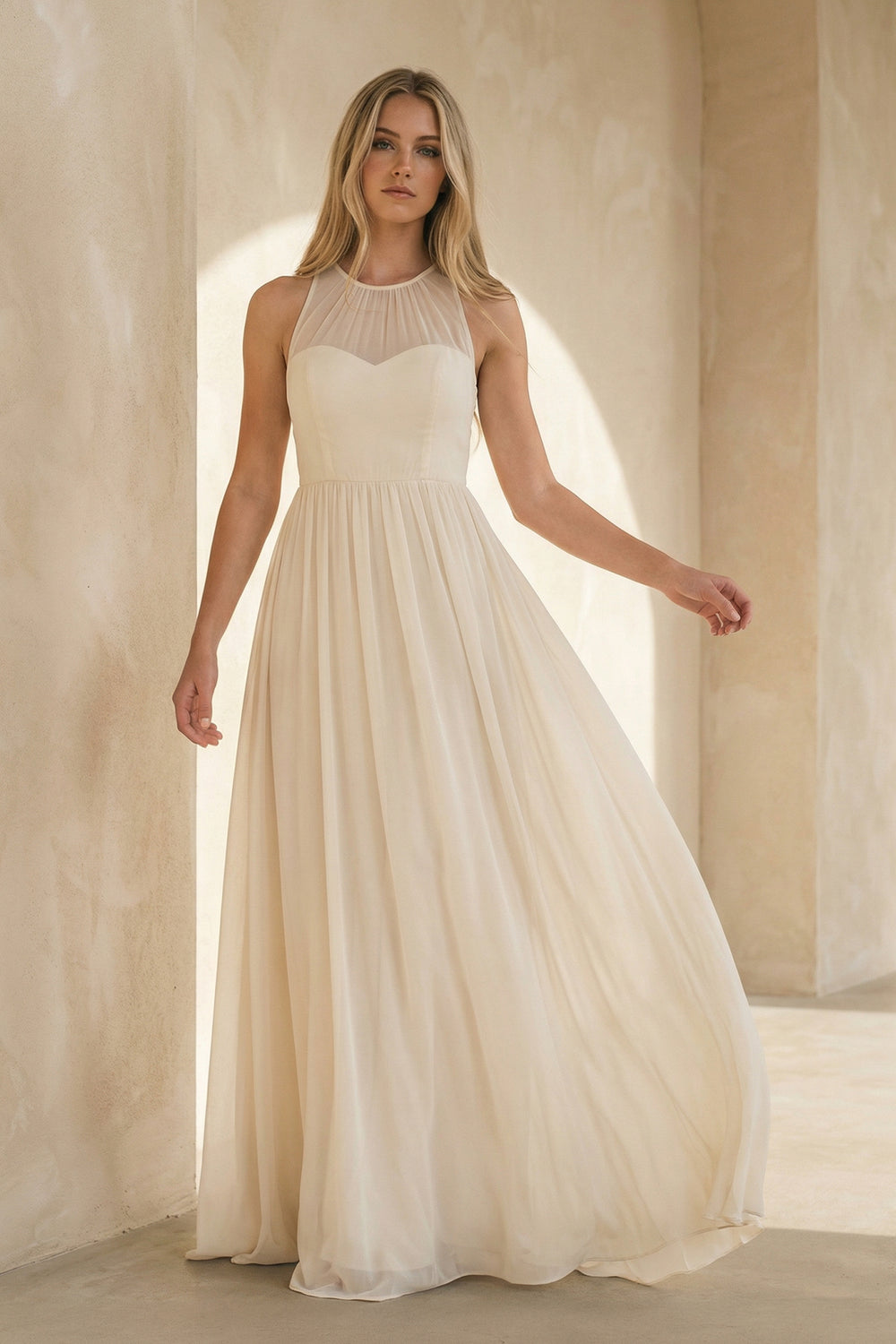 Elegant Bohemian Sleeveless Long A Line Chiffon Wedding Dresses