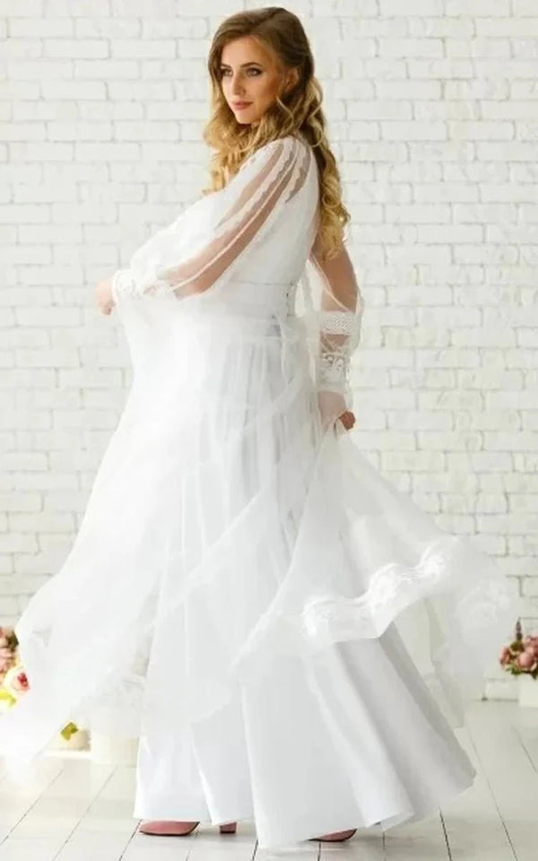 Elegant Floor-length Long Sleeve Chiffon A Line Zipper Wedding Dress w Elegant Floor-length Long Sleeve Chiffon A Line Zipper Wedding Dress w