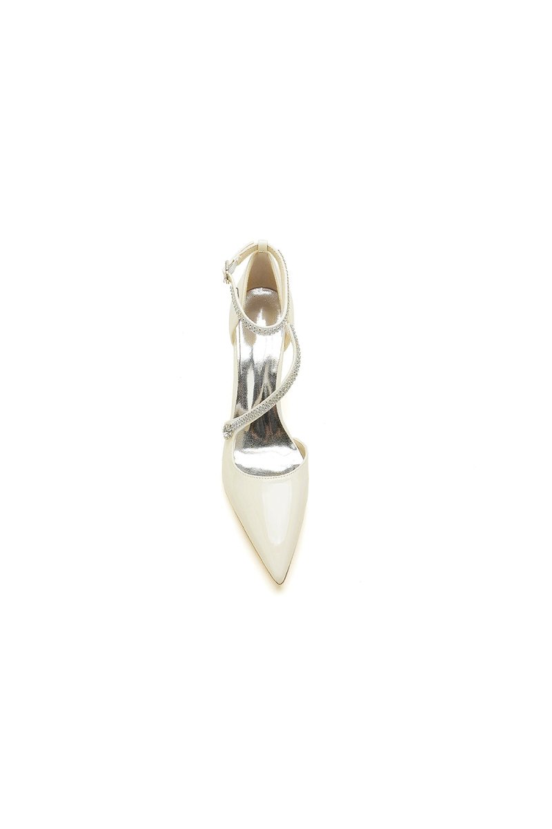 Ivory Chunky Heels with Silver Chain Detailing - KissProm