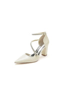 Ivory Chunky Heels with Silver Chain Detailing - KissProm