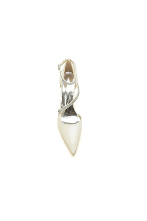 Ivory Chunky Heels with Silver Chain Detailing - KissProm