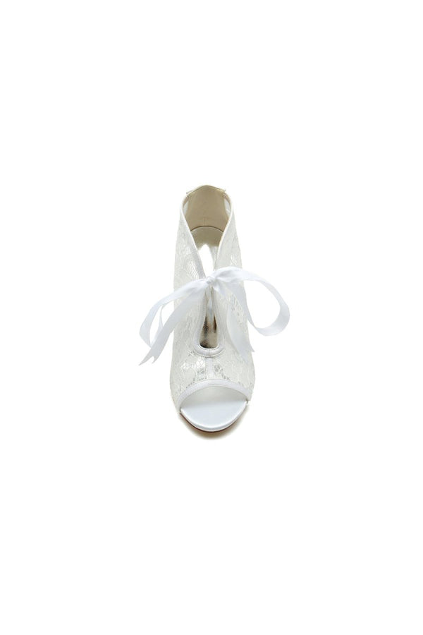 Elegant Lace Bow White High Heels - KissProm
