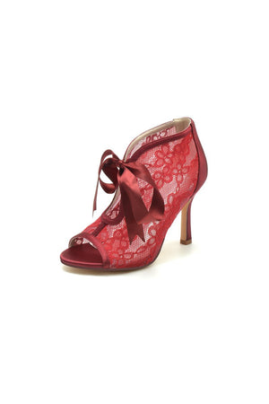 Elegant Lace Bow White High Heels - KissProm