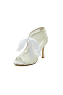 Elegant Lace Bow White High Heels - KissProm