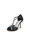 Elegant Lace Open Point Toe Stiletto Heels with Rhinestone - KissProm