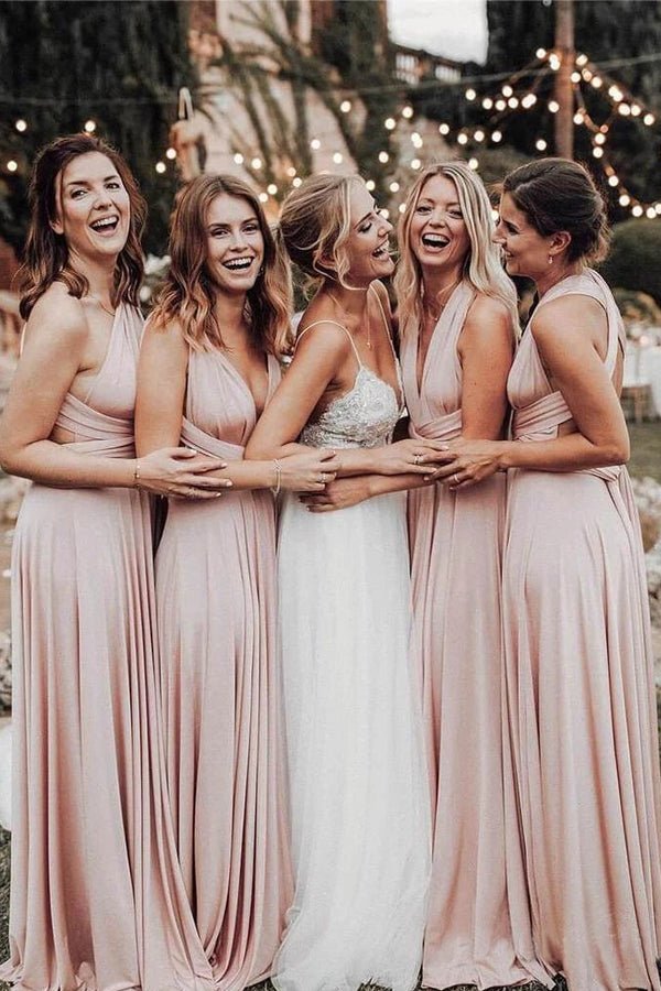 Elegant Light Pink Chiffon Floor Length Long Bridesmaid Dress Pink / 14 / A