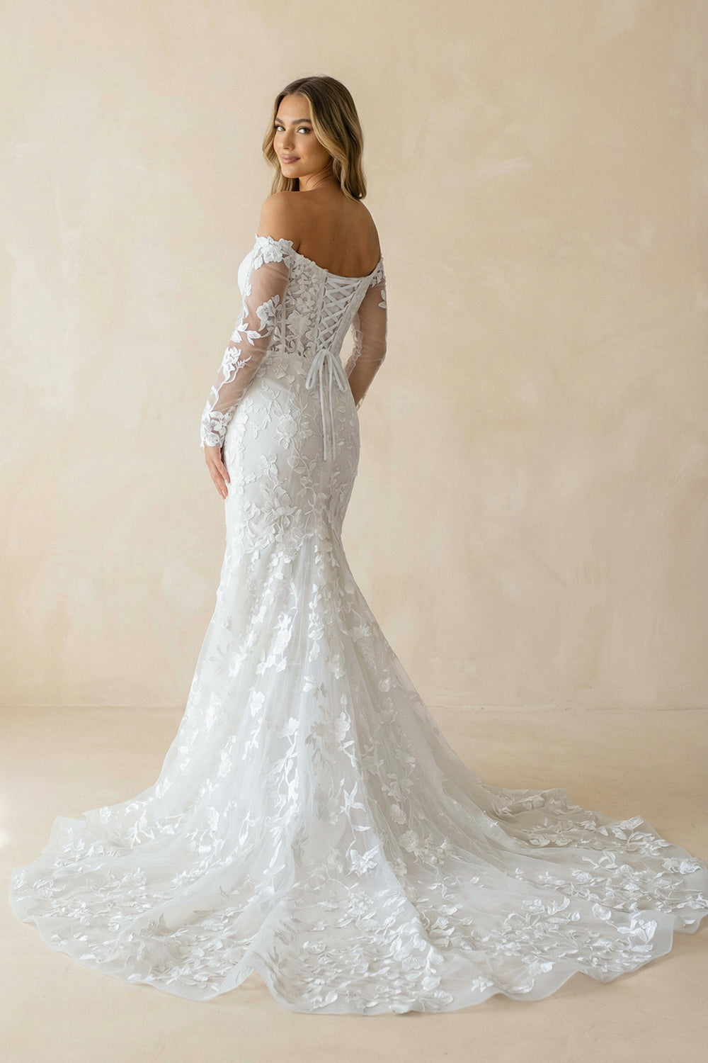 Elegant Mermaid Long Sleeve Off the Shoulder Lace Wedding Dress– Wedding Dresses by KissProm | Available at KissProm