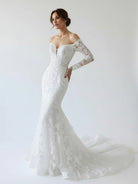 Elegant Mermaid Long Sleeve Off the Shoulder Lace Wedding Dress - KissProm