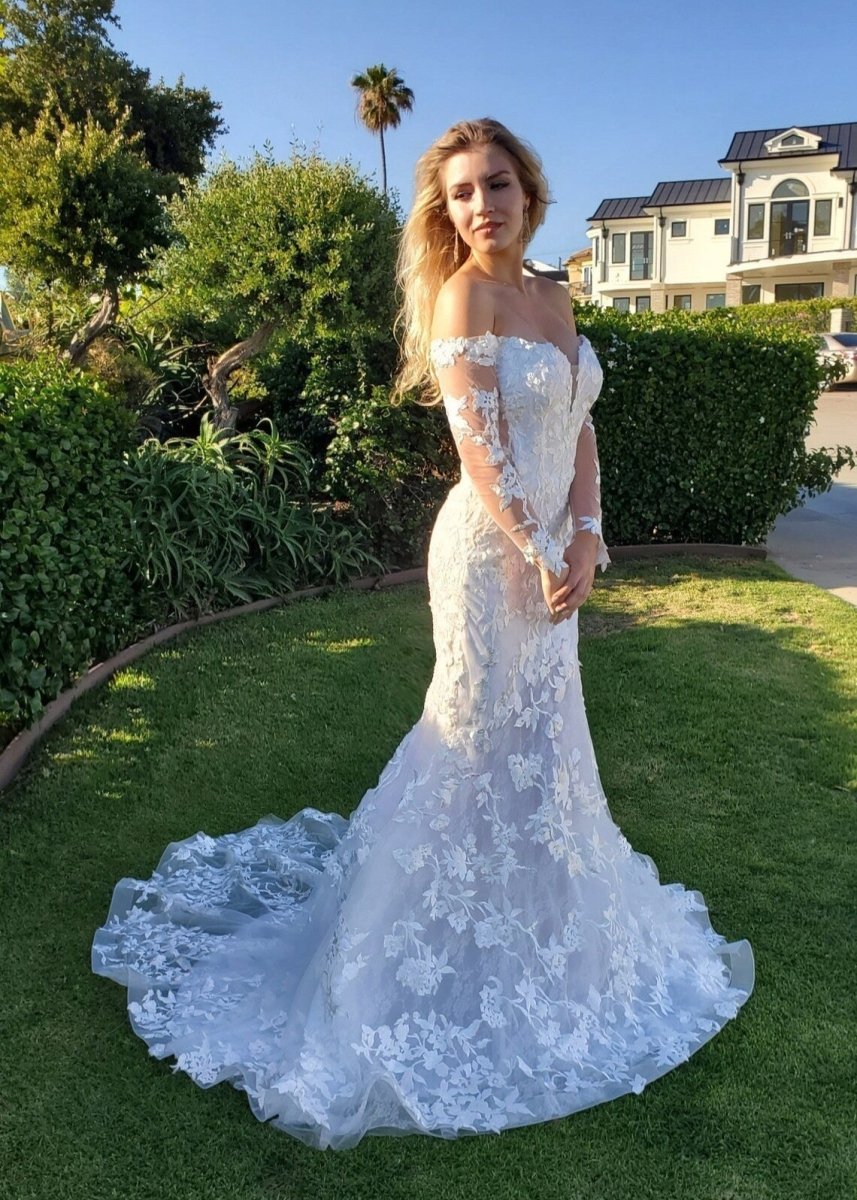 off the shoulder long sleeve lace mermaid wedding dress Off-the-Shoulder Long Sleeves Mermaid Lace Wedding Dress