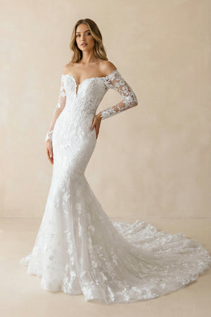 Elegant Mermaid Long Sleeve Off the Shoulder Lace Wedding Dress– Wedding Dresses by KissProm | Available at KissProm