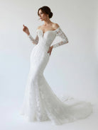 Elegant Mermaid Long Sleeve Off the Shoulder Lace Wedding Dress - KissProm