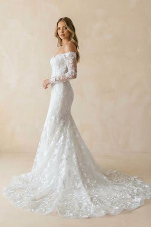 Elegant Mermaid Long Sleeve Off the Shoulder Lace Wedding Dress– Wedding Dresses by KissProm | Available at KissProm