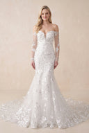 White Elegant Mermaid Long Sleeve Off the Shoulder Lace Wedding Dress– Wedding Dresses by KissProm | Available at KissProm